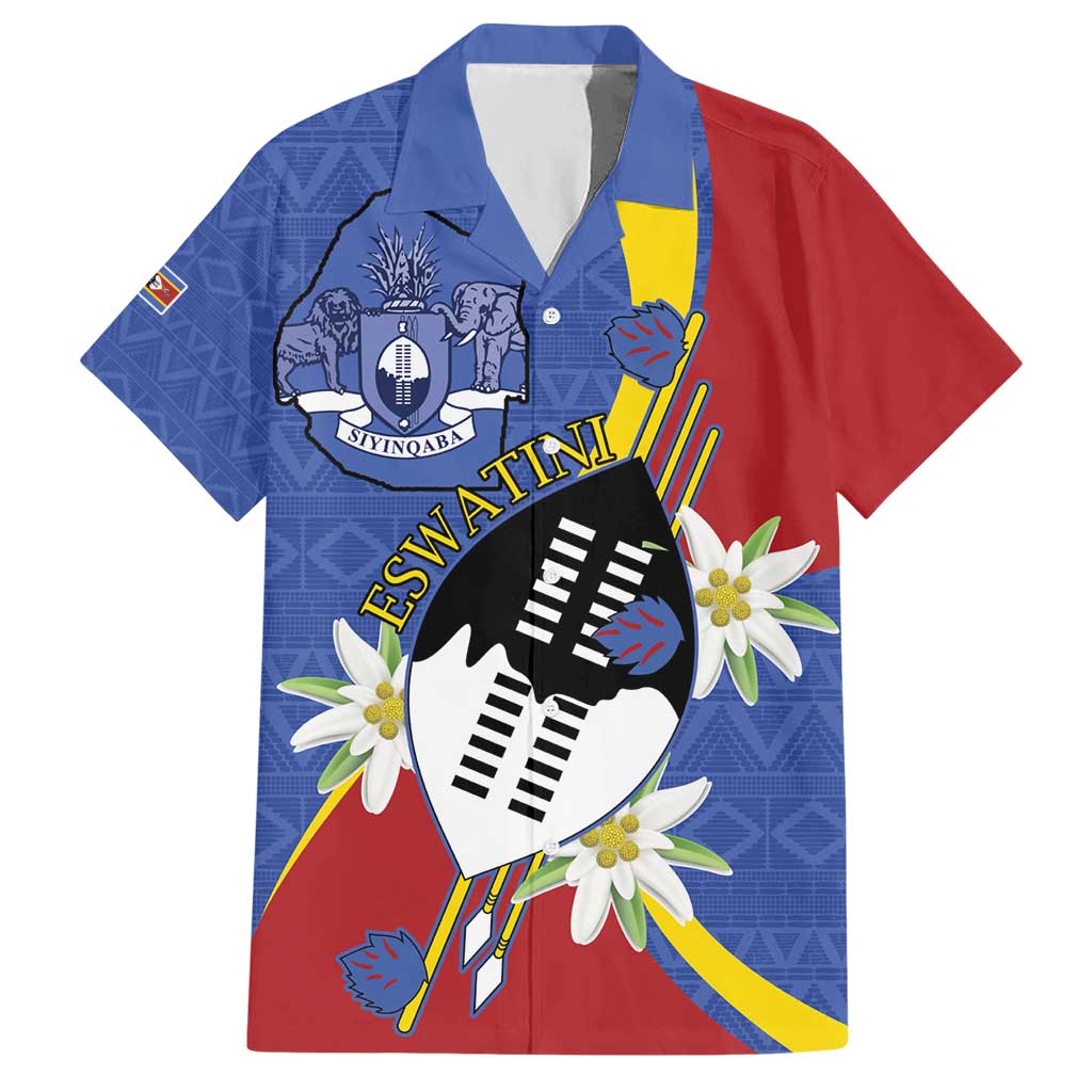 Eswatini Hawaiian Shirt Nguni Shield Edelweiss Flower
