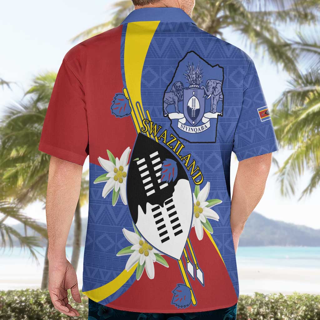 Eswatini Hawaiian Shirt Nguni Shield Edelweiss Flower