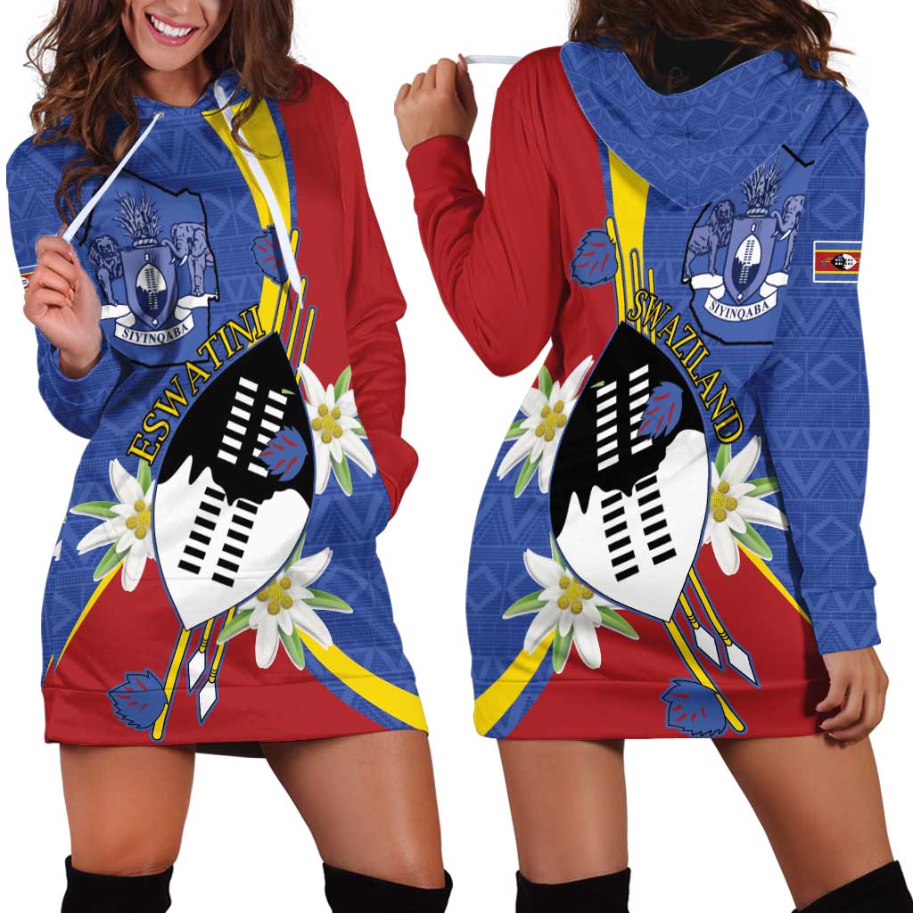 Eswatini Hoodie Dress Nguni Shield Edelweiss Flower