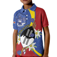 Eswatini Kid Polo Shirt Nguni Shield Edelweiss Flower