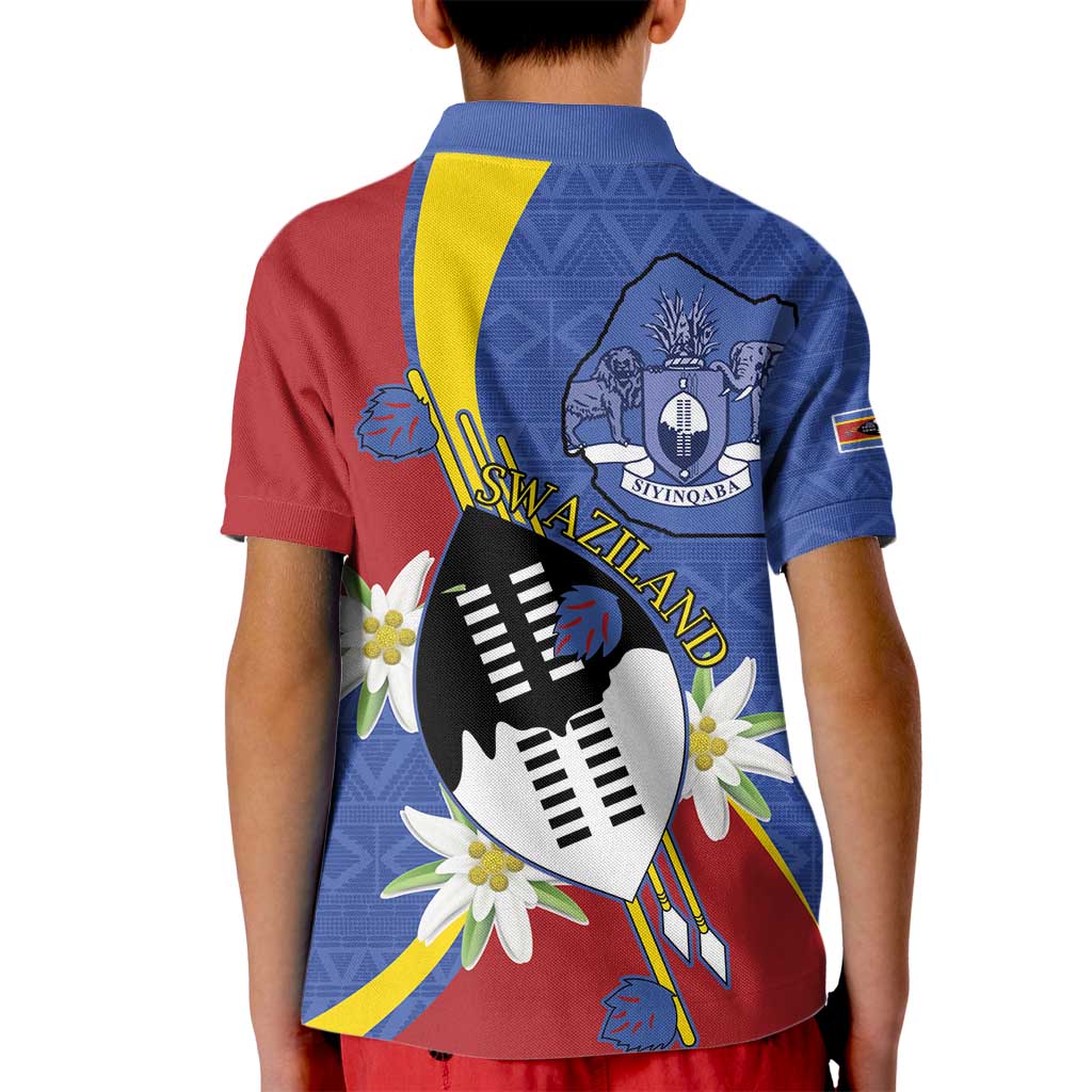 Eswatini Kid Polo Shirt Nguni Shield Edelweiss Flower