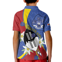 Eswatini Kid Polo Shirt Nguni Shield Edelweiss Flower
