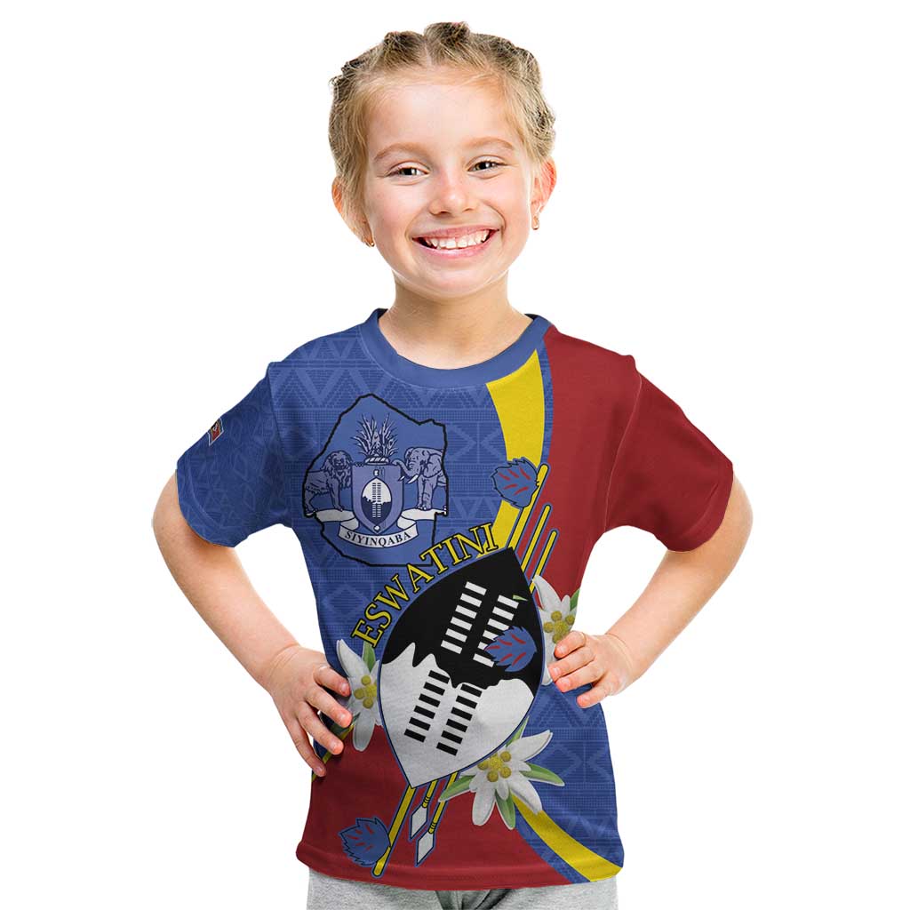 Eswatini Kid T Shirt Nguni Shield Edelweiss Flower