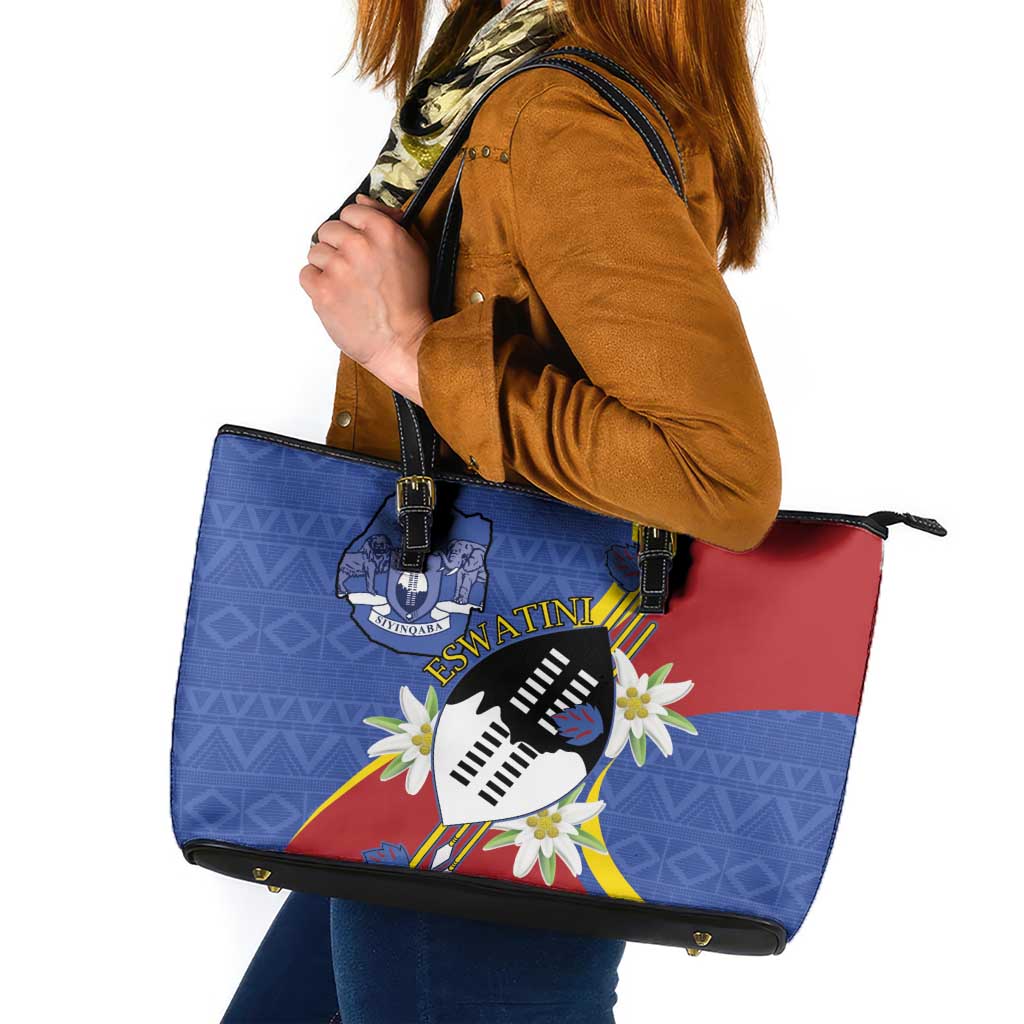 Eswatini Leather Tote Bag Nguni Shield Edelweiss Flower