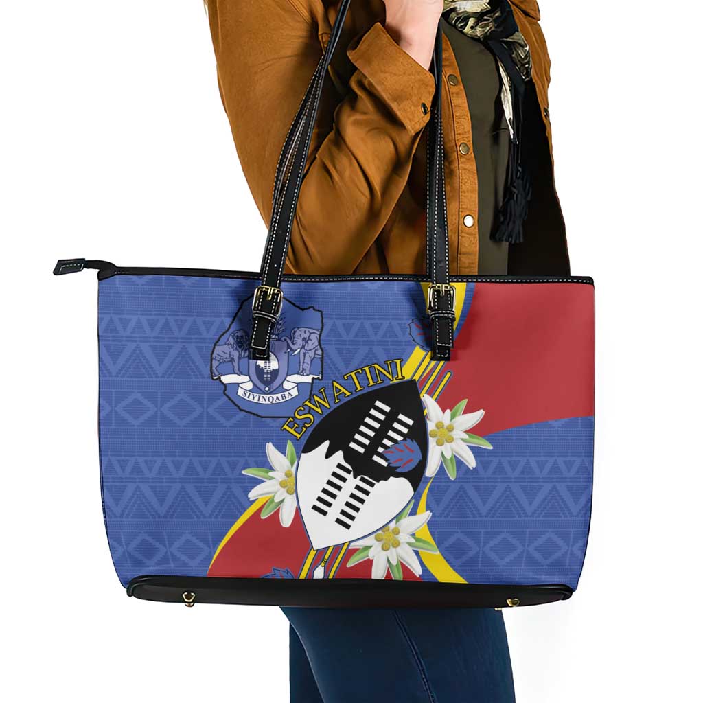 Eswatini Leather Tote Bag Nguni Shield Edelweiss Flower