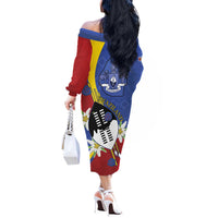 Eswatini Off The Shoulder Long Sleeve Dress Nguni Shield Edelweiss Flower
