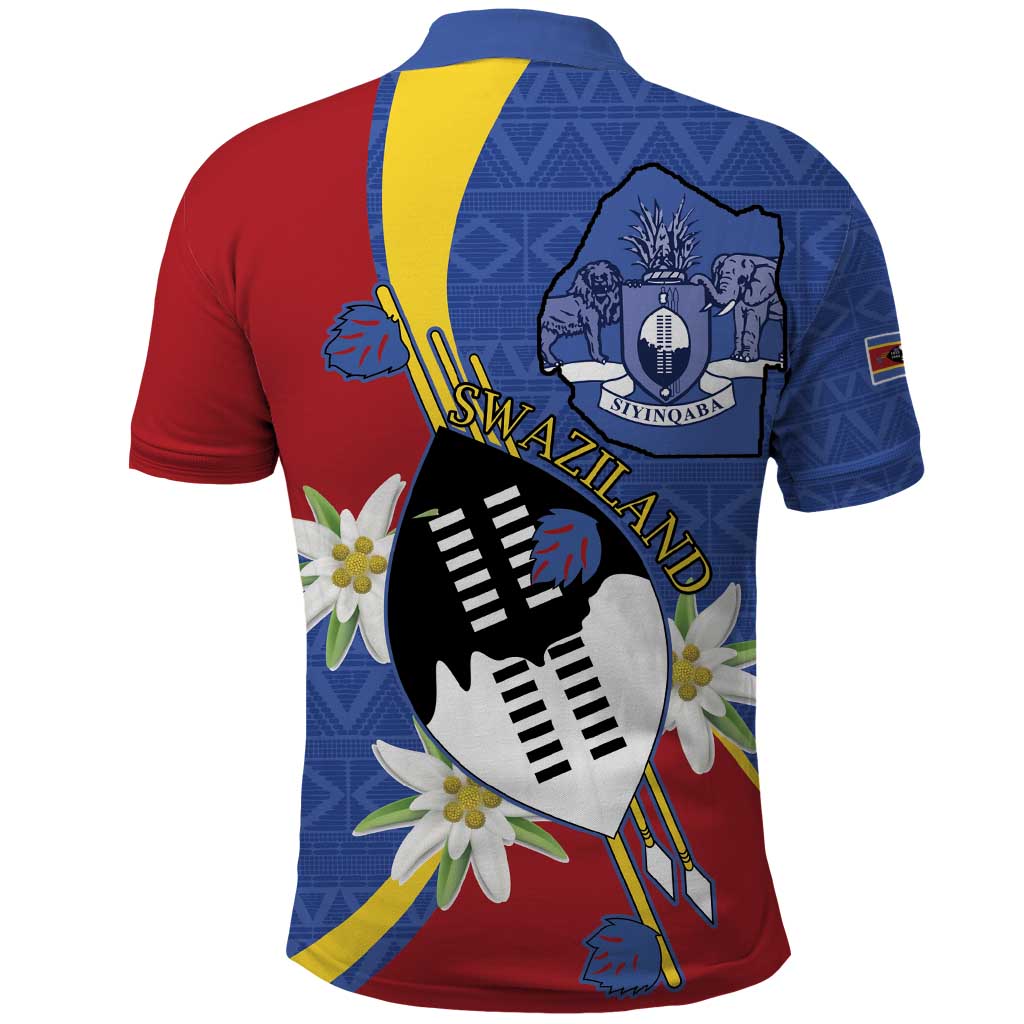 Eswatini Polo Shirt Nguni Shield Edelweiss Flower