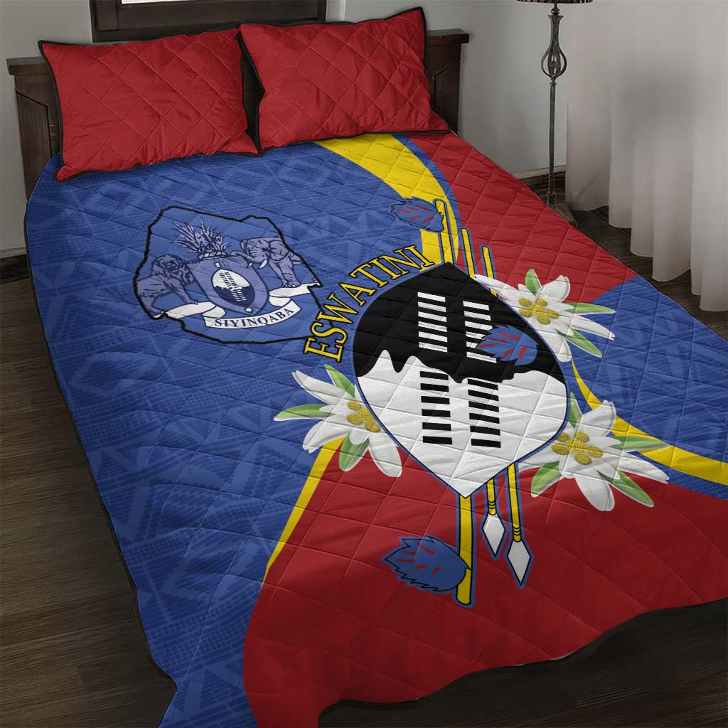 Eswatini Quilt Bed Set Nguni Shield Edelweiss Flower