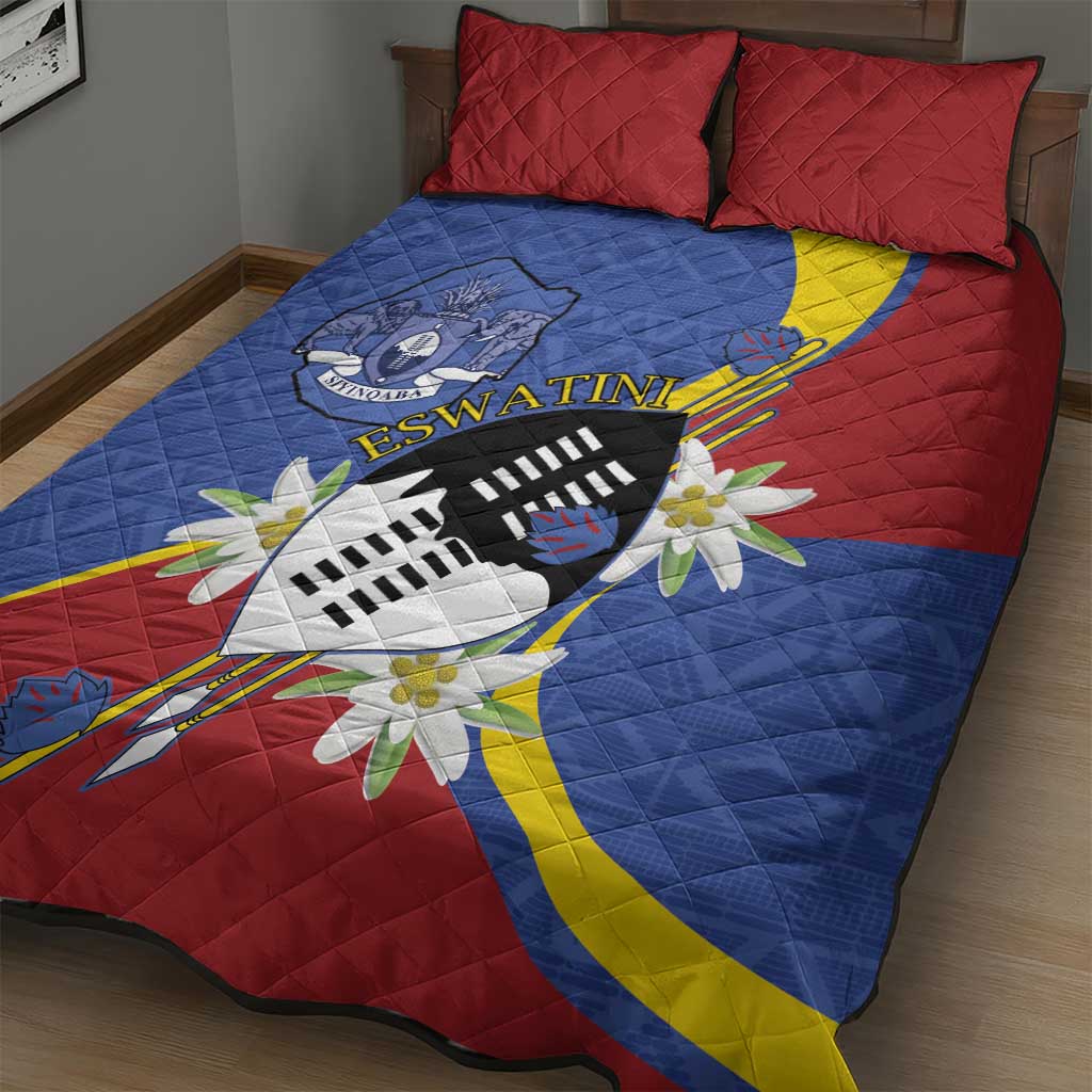 Eswatini Quilt Bed Set Nguni Shield Edelweiss Flower
