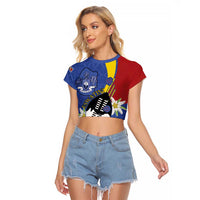 Eswatini Raglan Cropped T Shirt Nguni Shield Edelweiss Flower