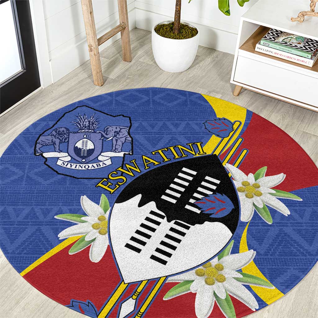 Eswatini Round Carpet Nguni Shield Edelweiss Flower
