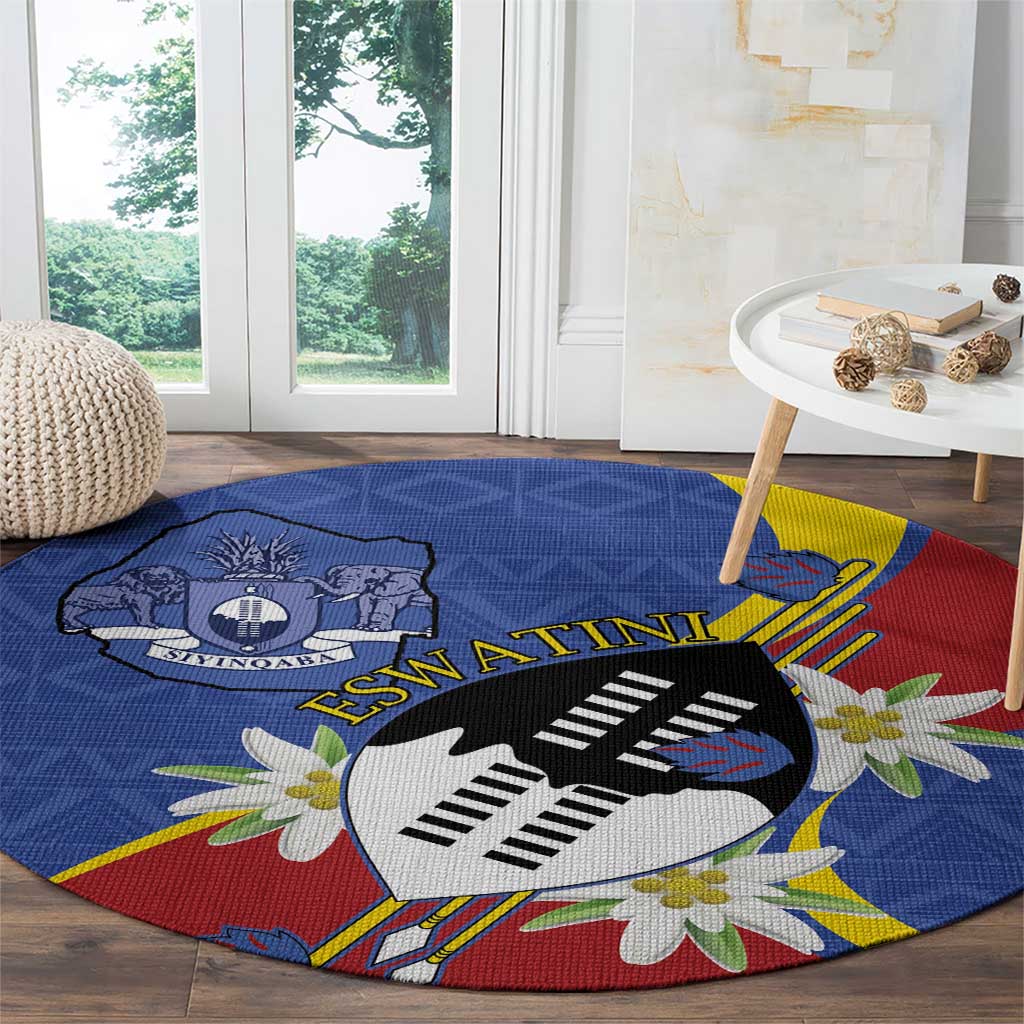 Eswatini Round Carpet Nguni Shield Edelweiss Flower
