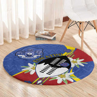 Eswatini Round Carpet Nguni Shield Edelweiss Flower
