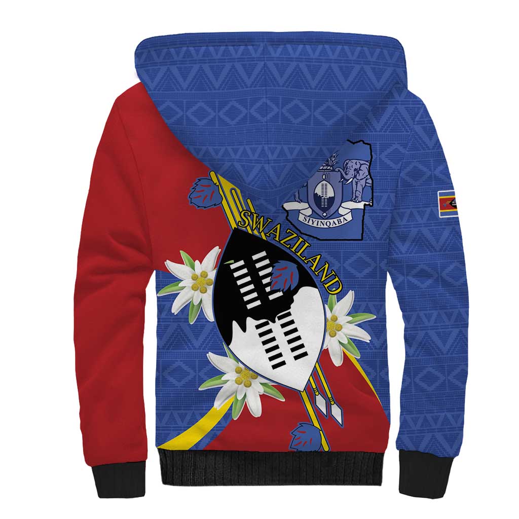 Eswatini Sherpa Hoodie Nguni Shield Edelweiss Flower