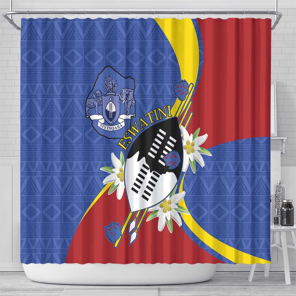 Eswatini Shower Curtain Nguni Shield Edelweiss Flower