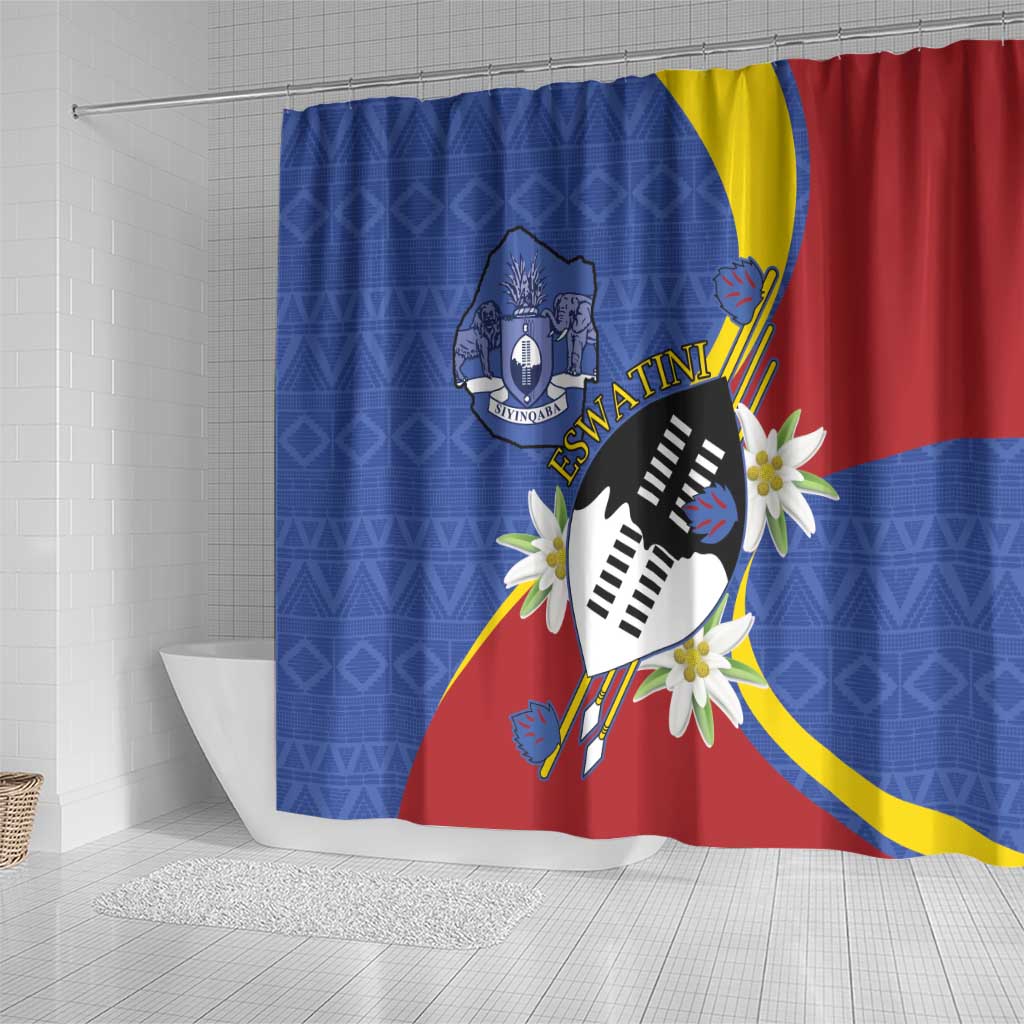Eswatini Shower Curtain Nguni Shield Edelweiss Flower