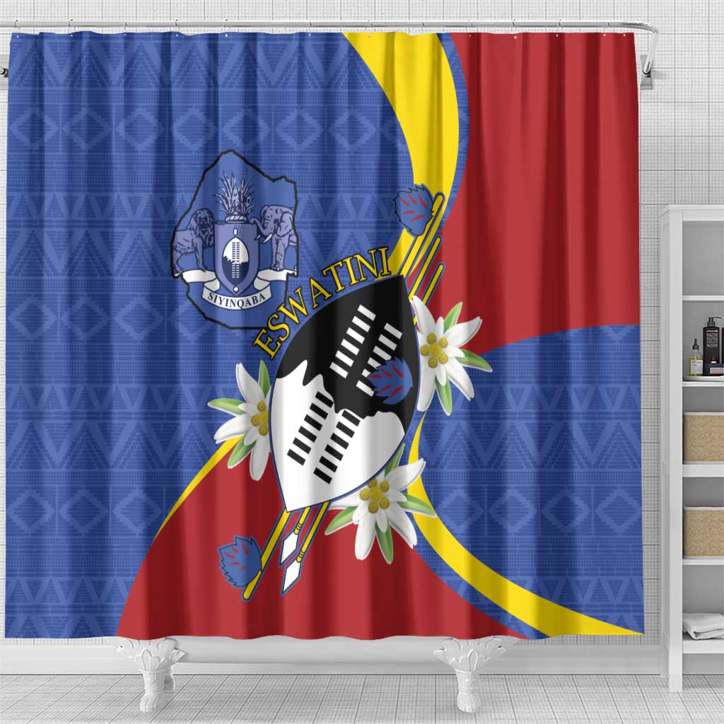Eswatini Shower Curtain Nguni Shield Edelweiss Flower