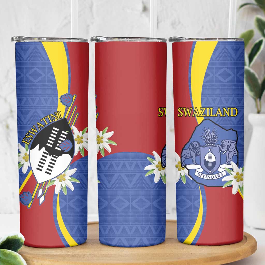 Eswatini Skinny Tumbler Nguni Shield Edelweiss Flower