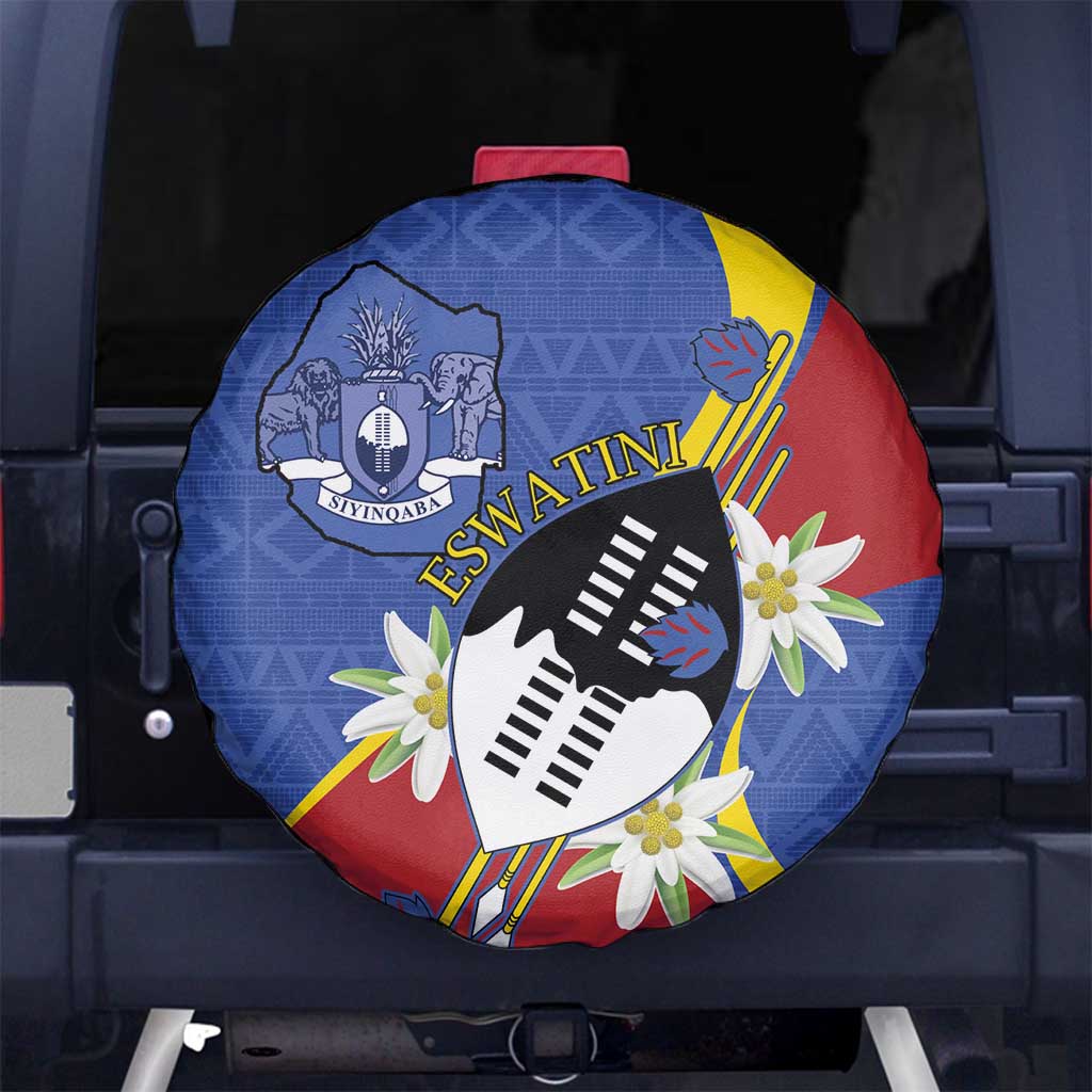 Eswatini Spare Tire Cover Nguni Shield Edelweiss Flower