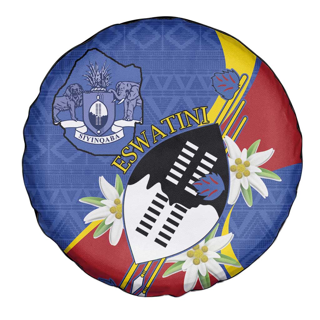 Eswatini Spare Tire Cover Nguni Shield Edelweiss Flower