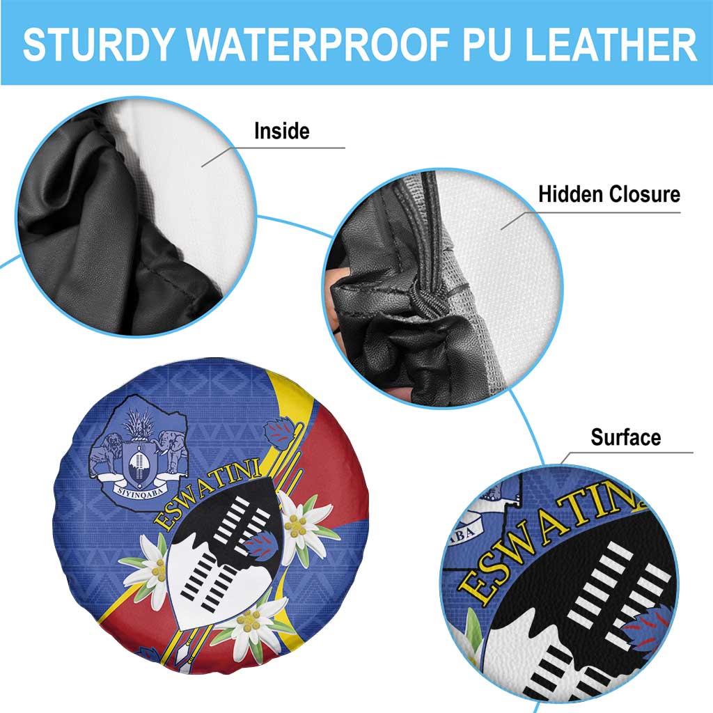 Eswatini Spare Tire Cover Nguni Shield Edelweiss Flower