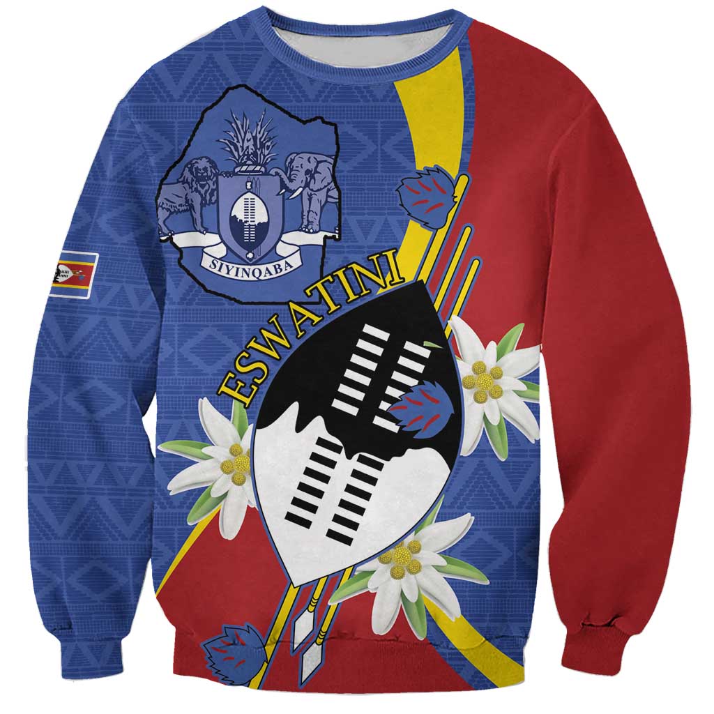 Eswatini Sweatshirt Nguni Shield Edelweiss Flower