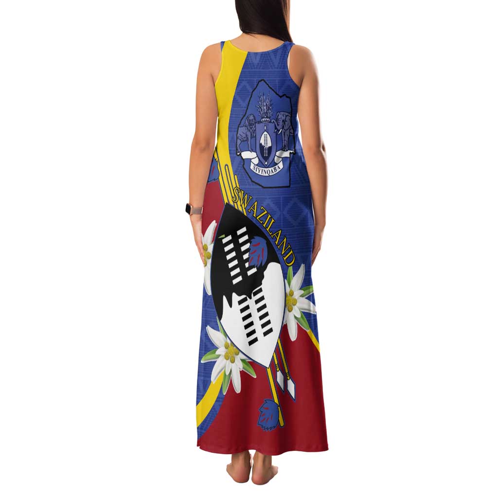 Eswatini Tank Maxi Dress Nguni Shield Edelweiss Flower