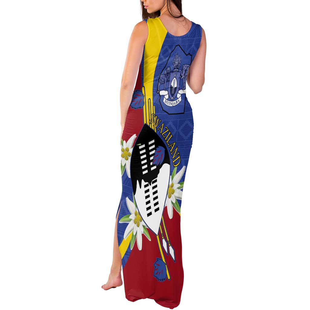 Eswatini Tank Maxi Dress Nguni Shield Edelweiss Flower