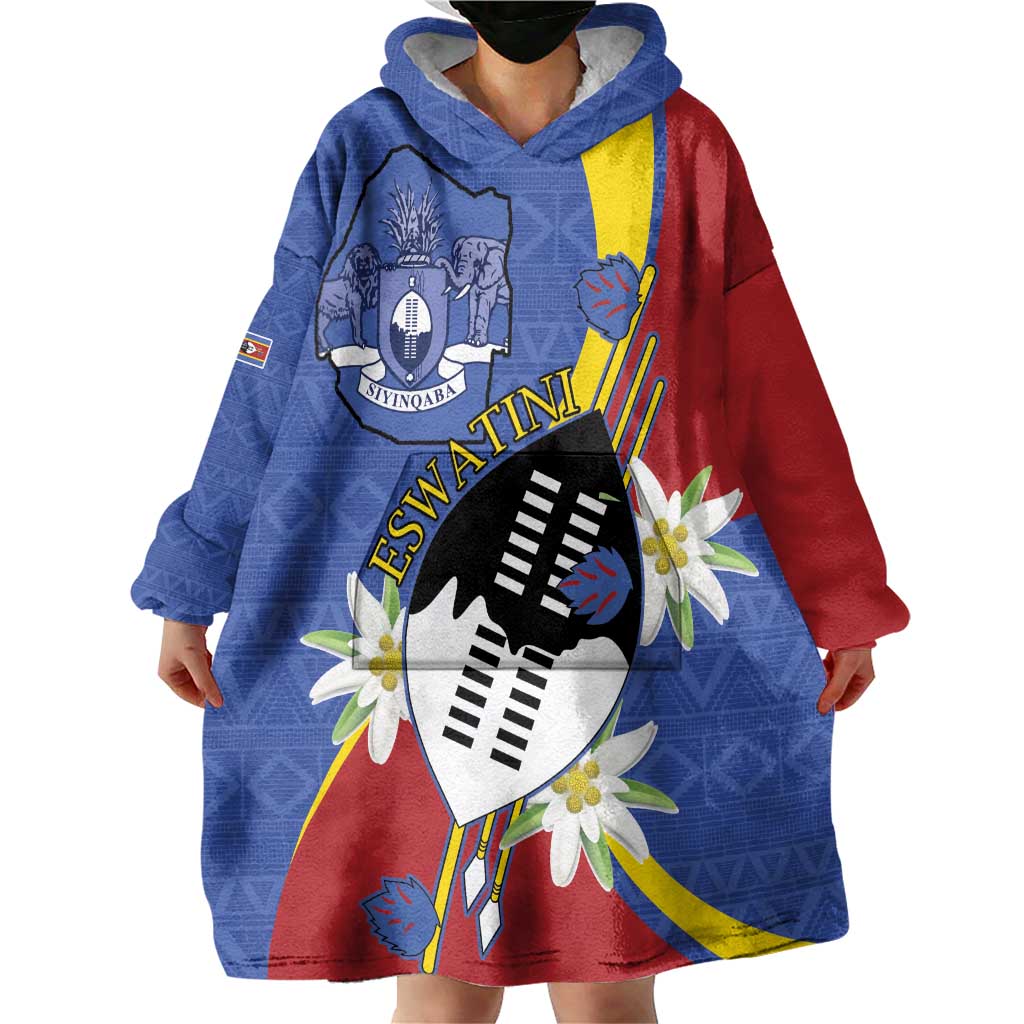 Eswatini Wearable Blanket Hoodie Nguni Shield Edelweiss Flower