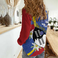 Eswatini Women Casual Shirt Nguni Shield Edelweiss Flower