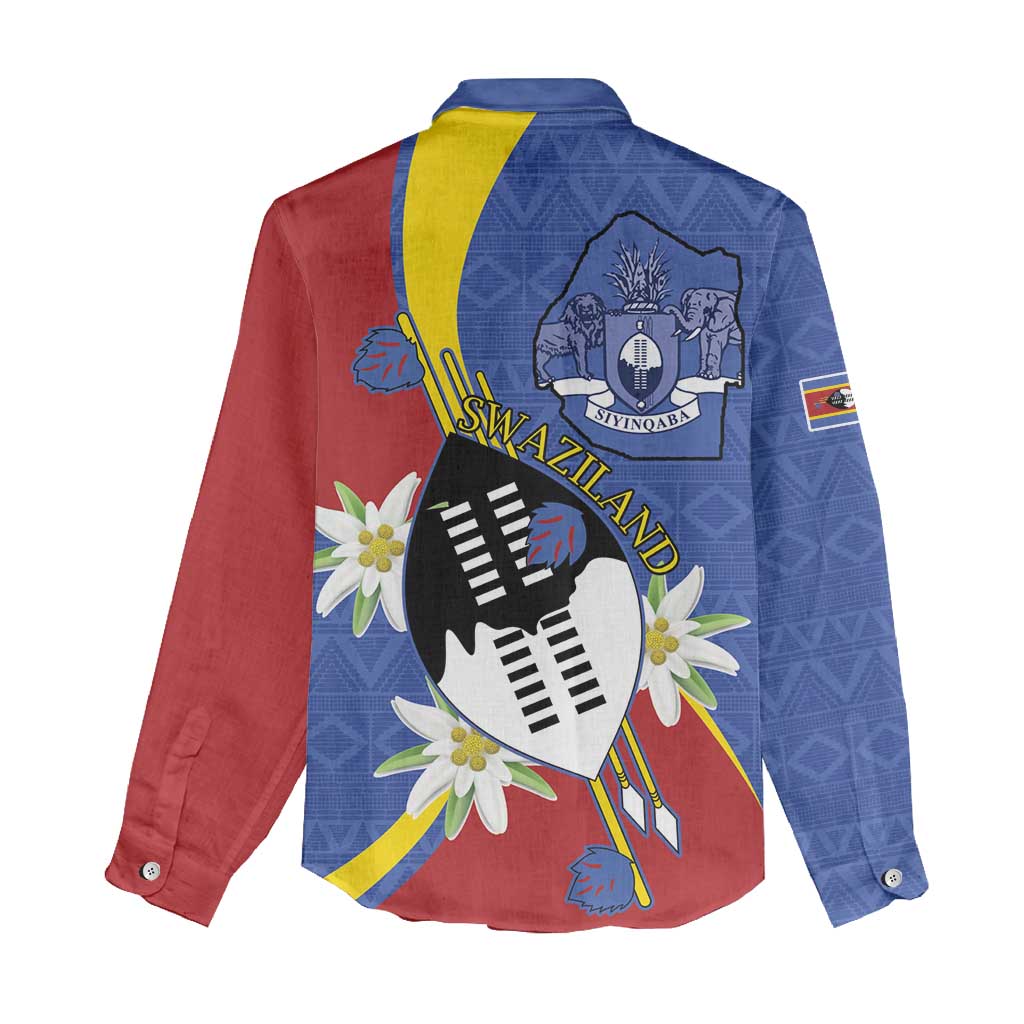Eswatini Women Casual Shirt Nguni Shield Edelweiss Flower