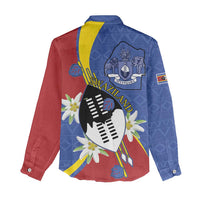 Eswatini Women Casual Shirt Nguni Shield Edelweiss Flower