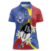 Eswatini Women Polo Shirt Nguni Shield Edelweiss Flower