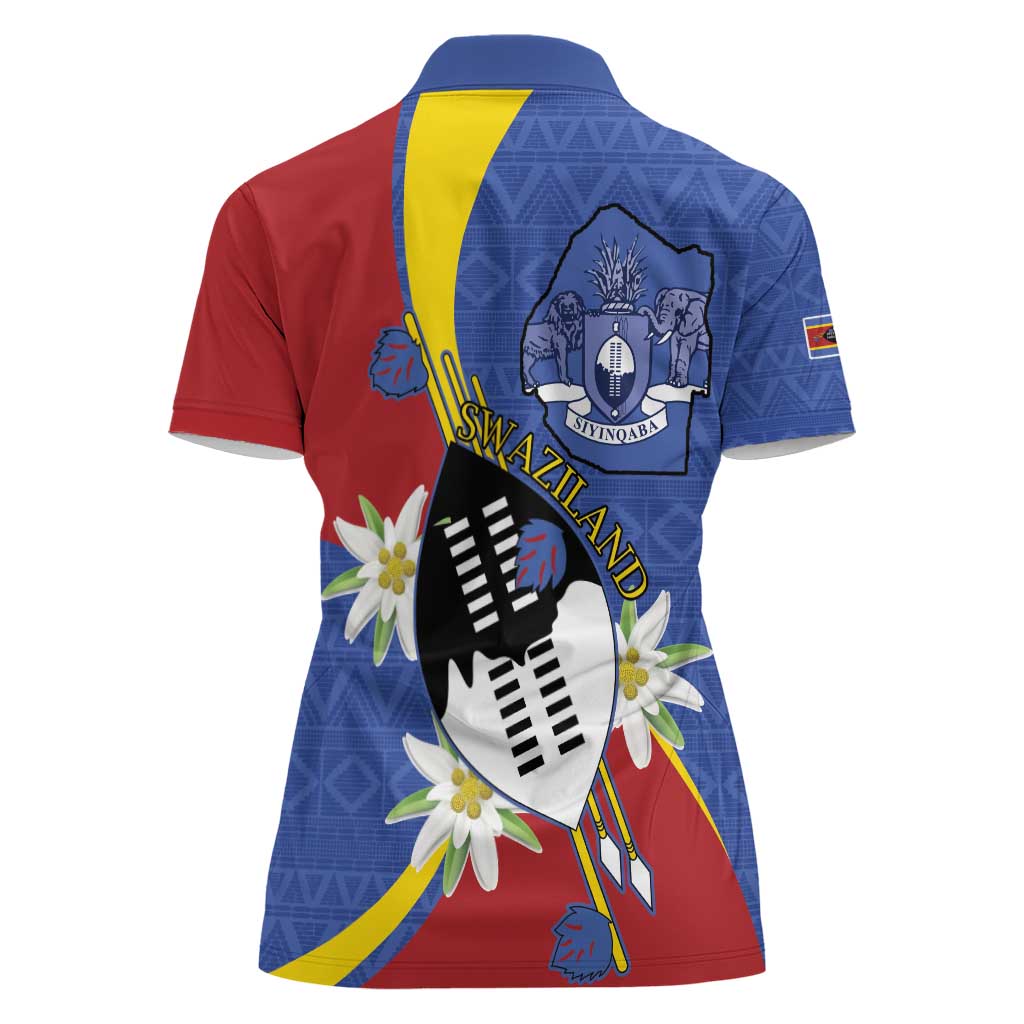 Eswatini Women Polo Shirt Nguni Shield Edelweiss Flower