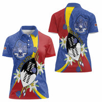 Eswatini Women Polo Shirt Nguni Shield Edelweiss Flower