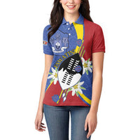 Eswatini Women Polo Shirt Nguni Shield Edelweiss Flower