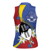 Eswatini Women Sleeveless Polo Shirt Nguni Shield Edelweiss Flower
