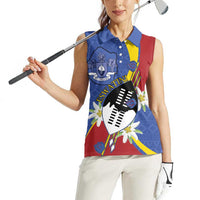 Eswatini Women Sleeveless Polo Shirt Nguni Shield Edelweiss Flower