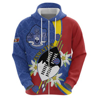 Eswatini Zip Hoodie Nguni Shield Edelweiss Flower