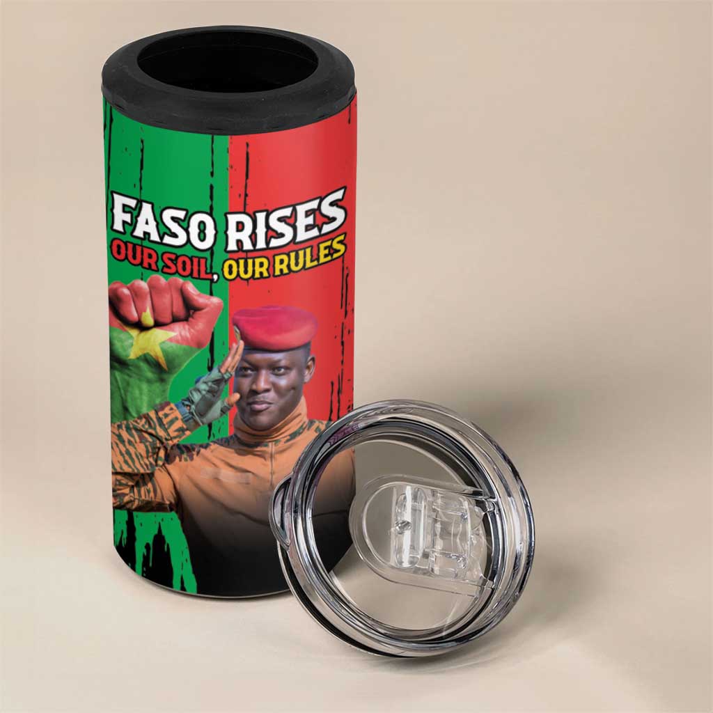 Ibrahim Traore 4 in 1 Can Cooler Tumbler Faso Rises Our Soil Our Rules