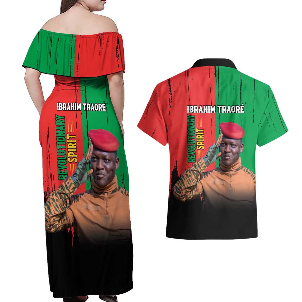 Ibrahim Traore Couples Matching Off Shoulder Maxi Dress and Hawaiian Shirt Faso Rises Our Soil Our Rules