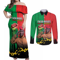 Ibrahim Traore Couples Matching Off Shoulder Maxi Dress and Long Sleeve Button Shirt Faso Rises Our Soil Our Rules