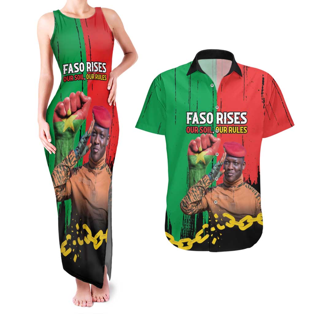 Ibrahim Traore Couples Matching Tank Maxi Dress and Hawaiian Shirt Faso Rises Our Soil Our Rules
