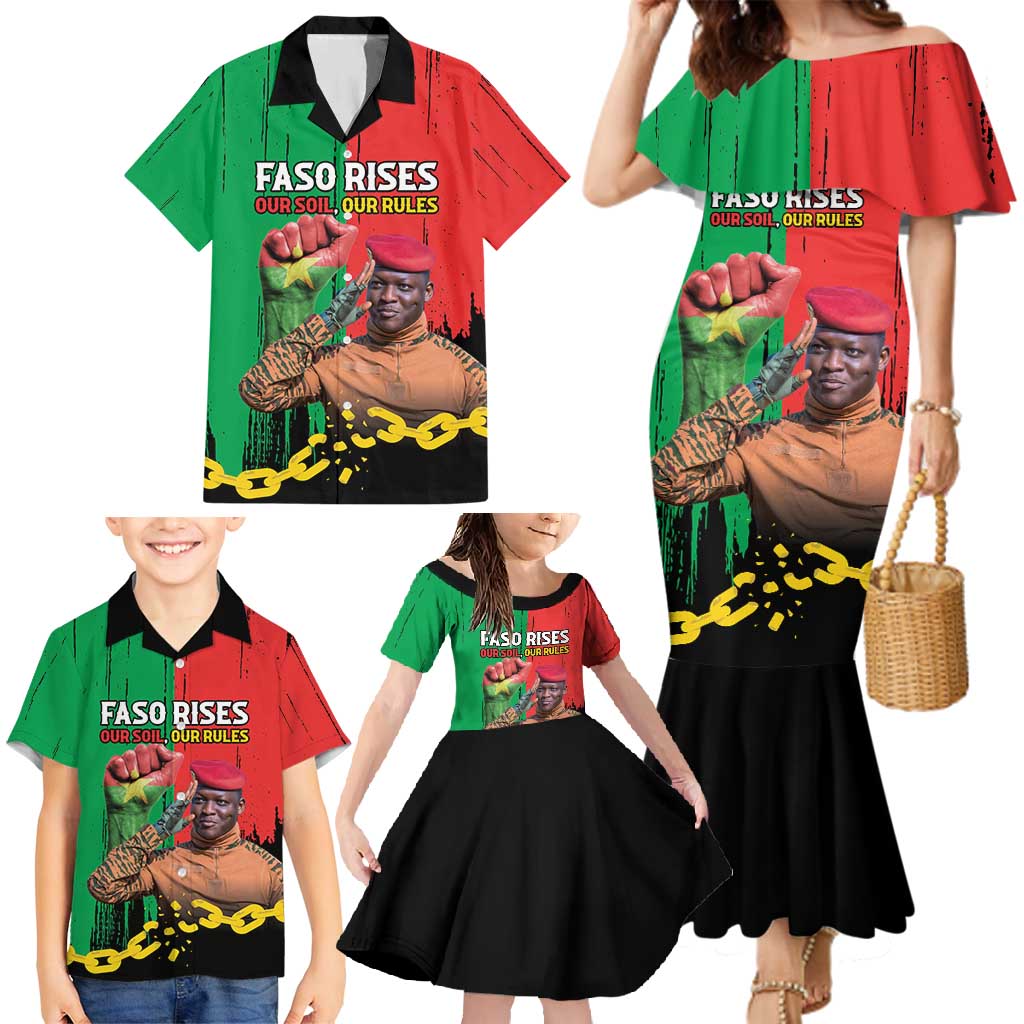 Ibrahim Traore Family Matching Mermaid Dress and Hawaiian Shirt Faso Rises Our Soil Our Rules