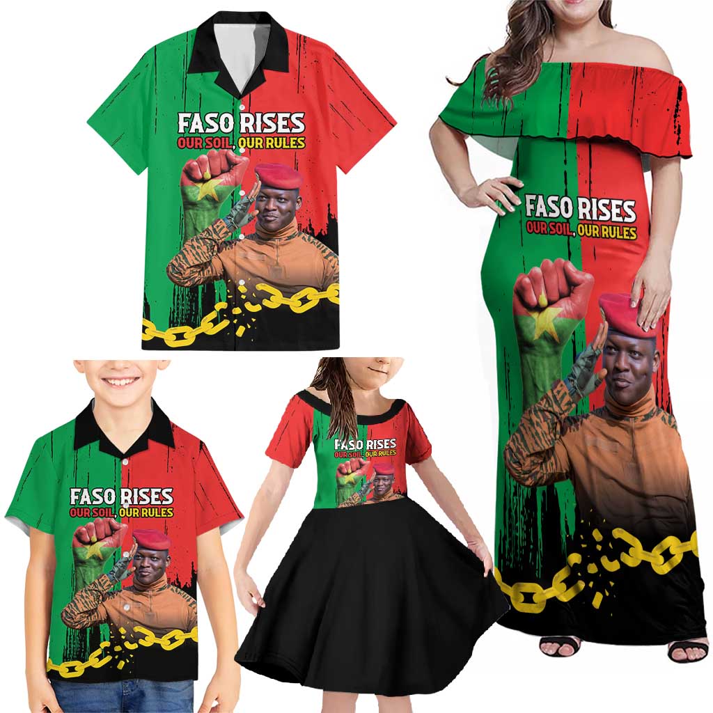 Ibrahim Traore Family Matching Off Shoulder Maxi Dress and Hawaiian Shirt Faso Rises Our Soil Our Rules