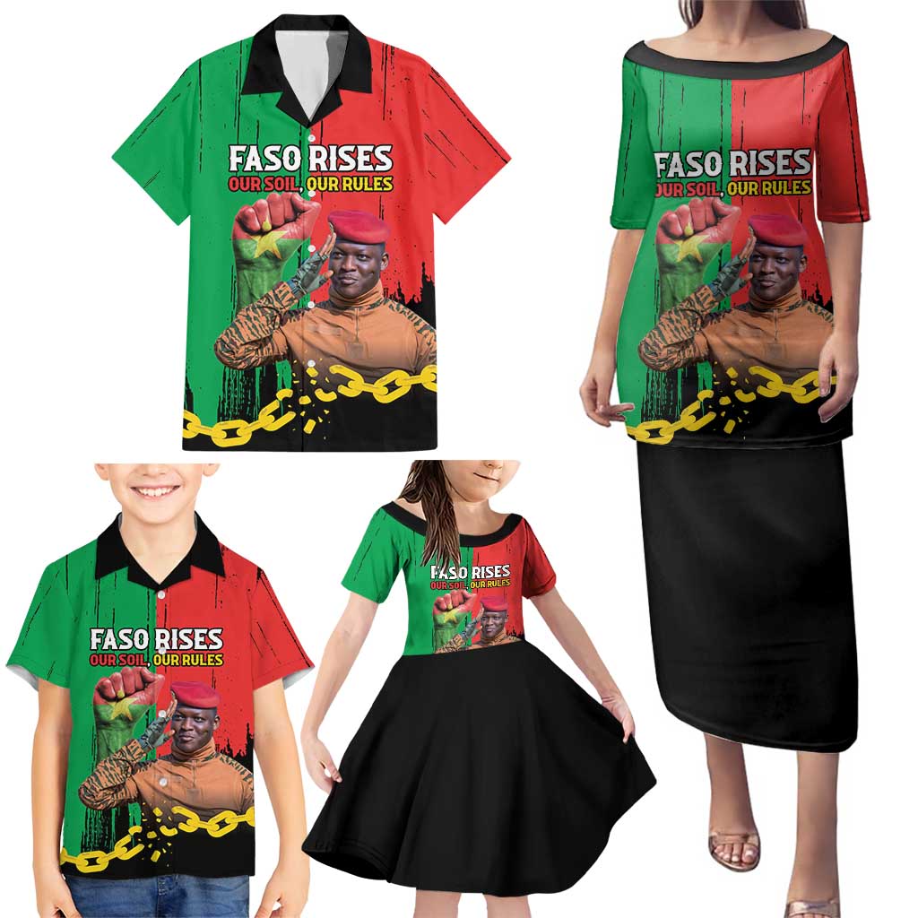 Ibrahim Traore Family Matching Puletasi and Hawaiian Shirt Faso Rises Our Soil Our Rules