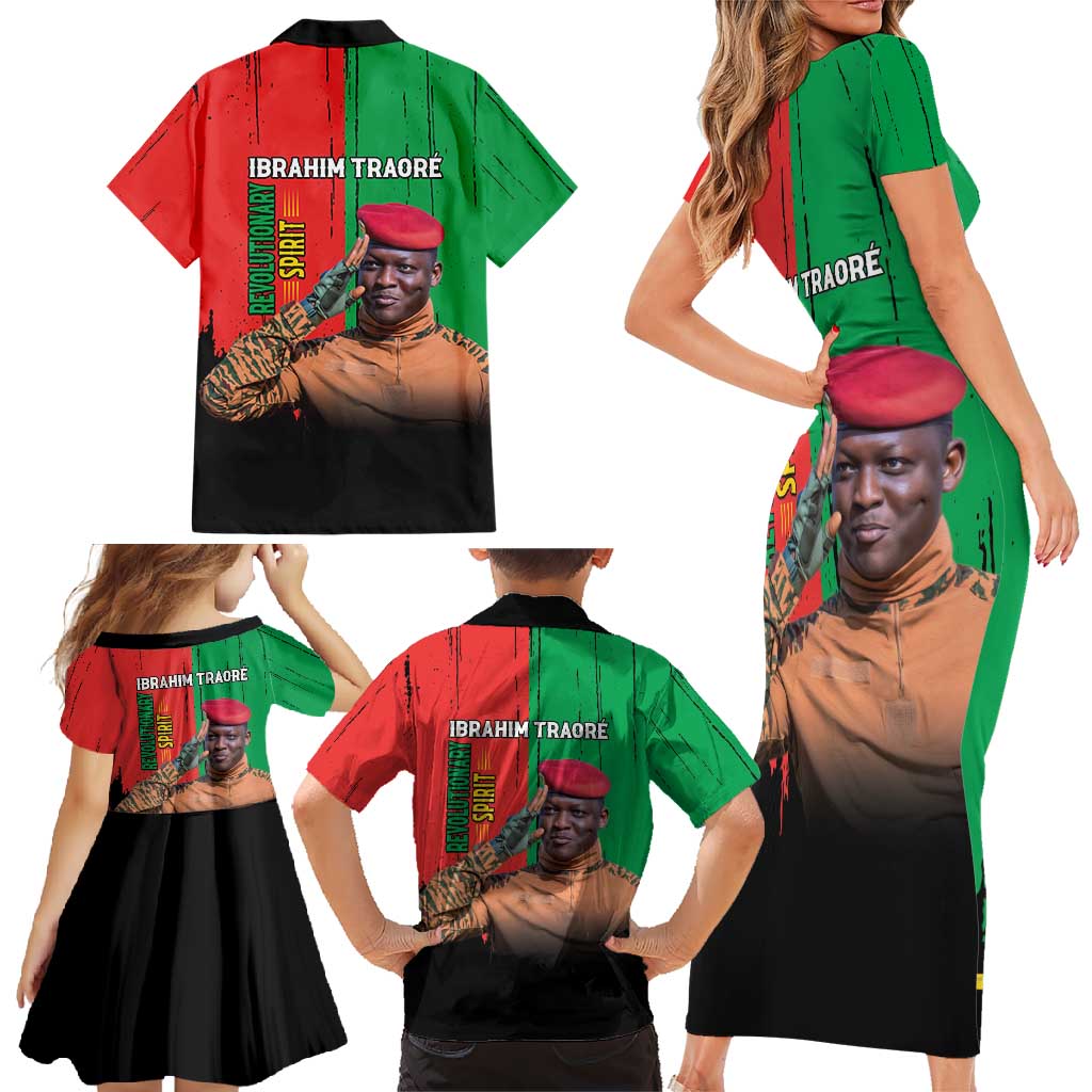 Ibrahim Traore Family Matching Short Sleeve Bodycon Dress and Hawaiian Shirt Faso Rises Our Soil Our Rules