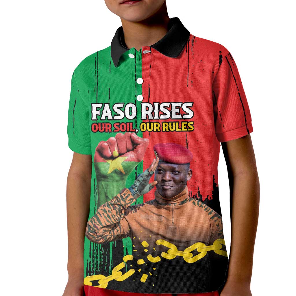 Ibrahim Traore Kid Polo Shirt Faso Rises Our Soil Our Rules