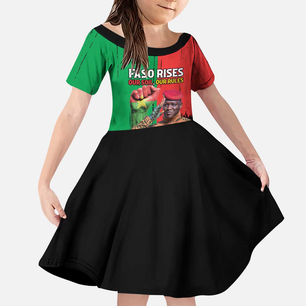Ibrahim Traore Kid Short Sleeve Dress Faso Rises Our Soil Our Rules