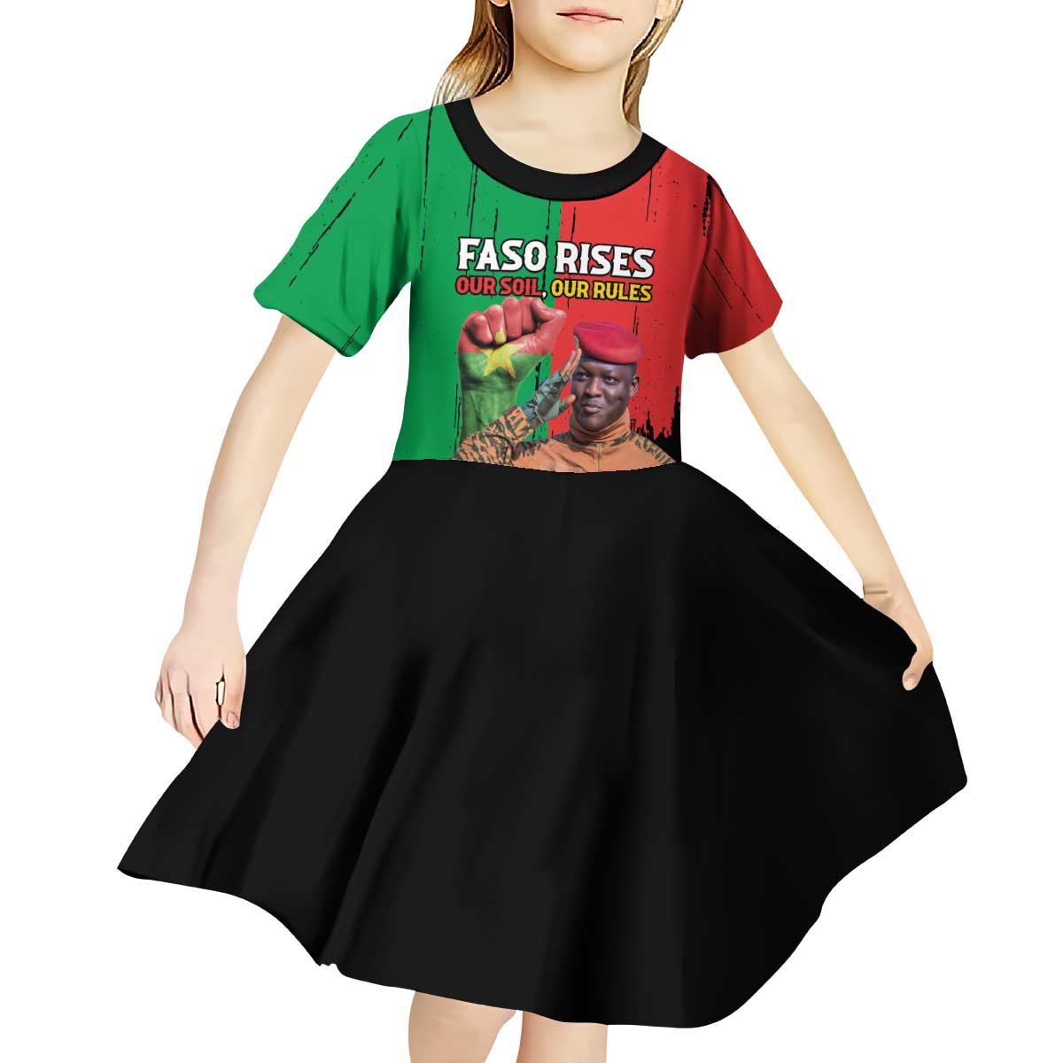 Ibrahim Traore Kid Short Sleeve Dress Faso Rises Our Soil Our Rules